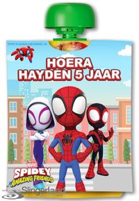 Printable printbestand maak zelf je traktatie knijpfruit wikkel Spidey