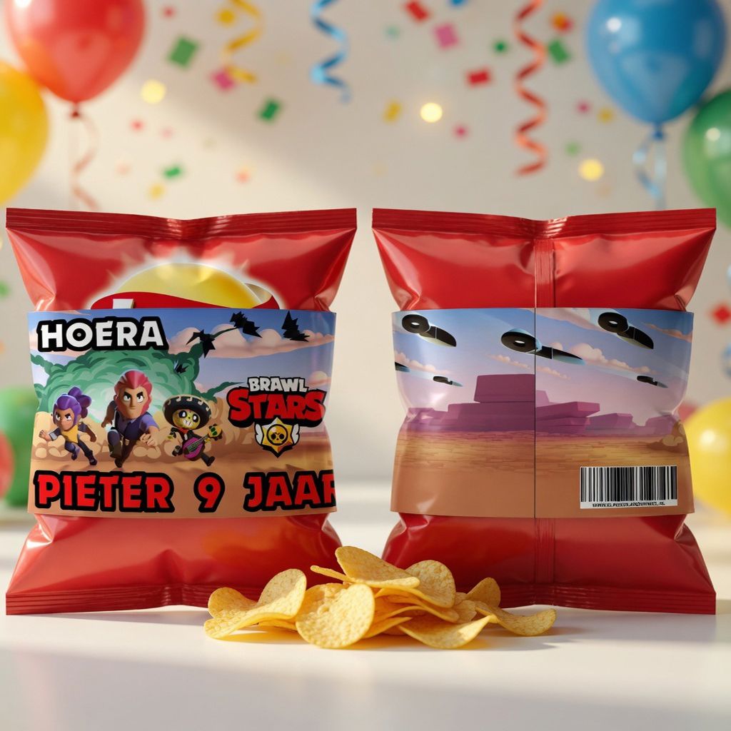 Chips wikkel traktatie printable brawl stars, gepersonaliseerd met naam en leeftijd