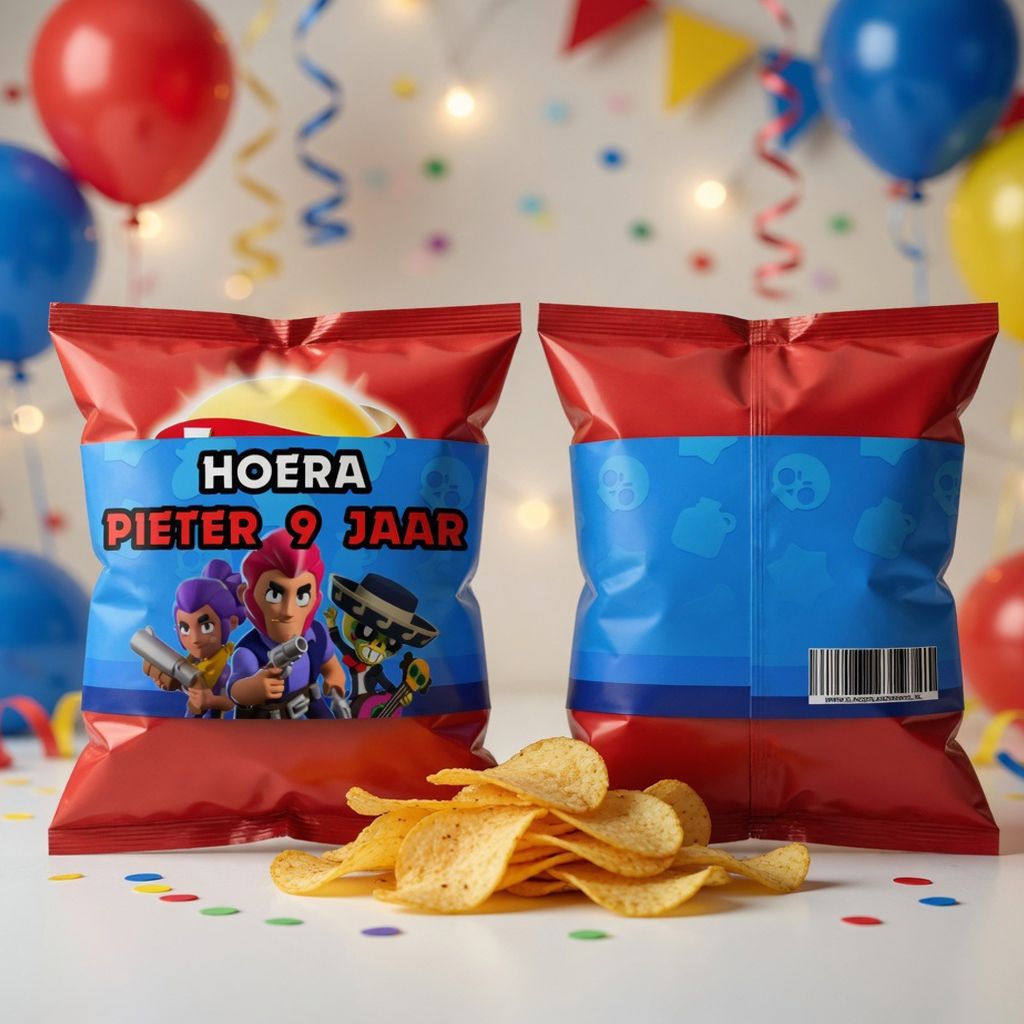 Chips wikkel traktatie printable brawl stars, gepersonaliseerd met naam en leeftijd