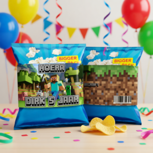 Chips wikkel traktatie printable minecraft a, gepersonaliseerd met naam en leeftijd