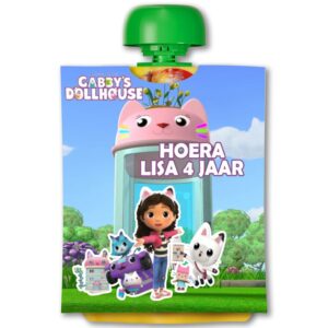 knijpfruit wikkel traktatie printable gabby's dollhouse, gepersonaliseerd met naam en leeftijd