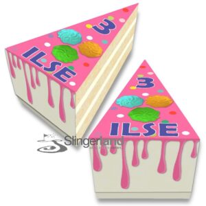 Taartpuntdoosje printable traktatie zelf maken Dripcake pink