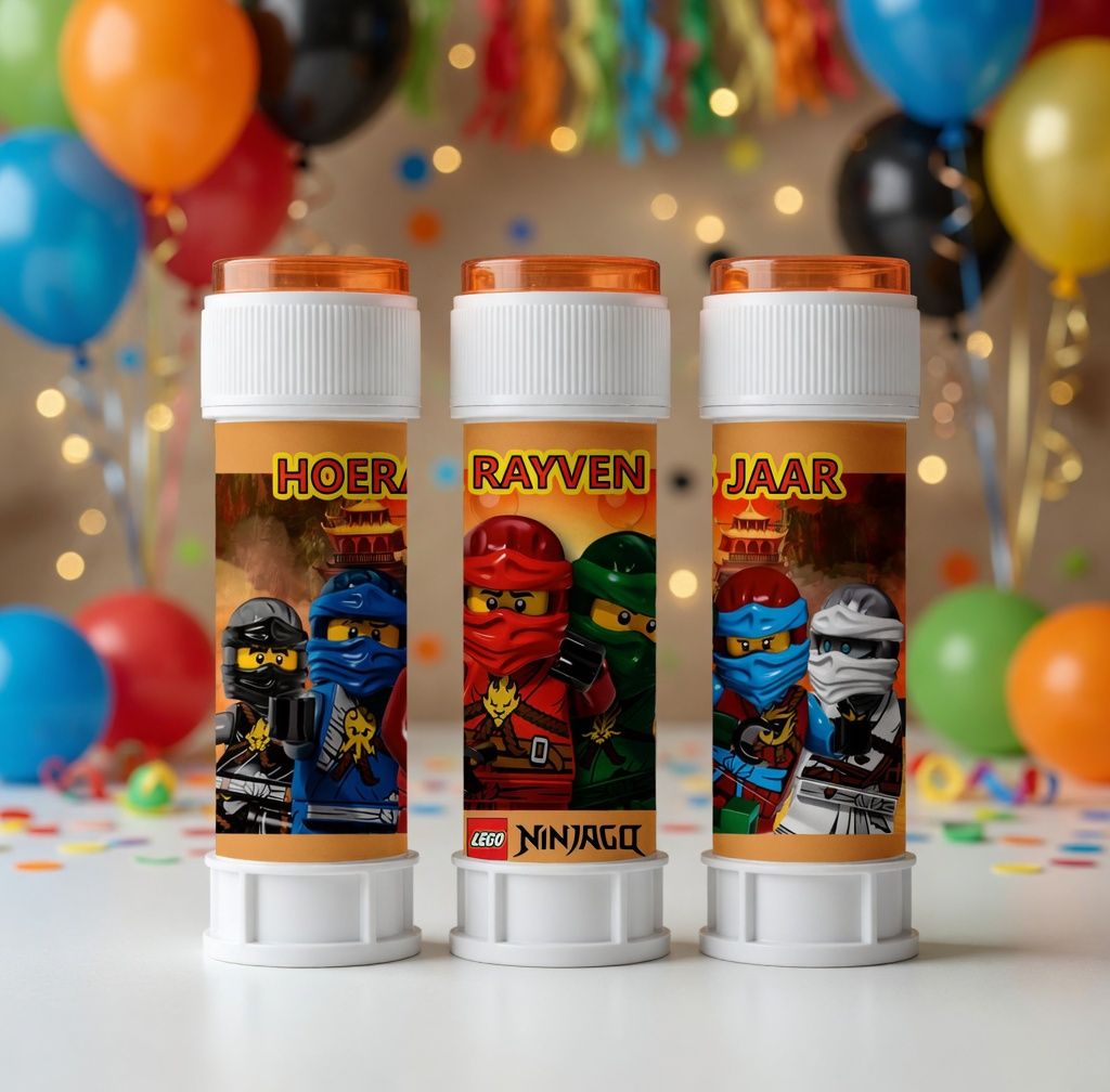 bellenblaas wikkel traktatie printable lego ninjago c, gepersonaliseerd met naam en leeftijd