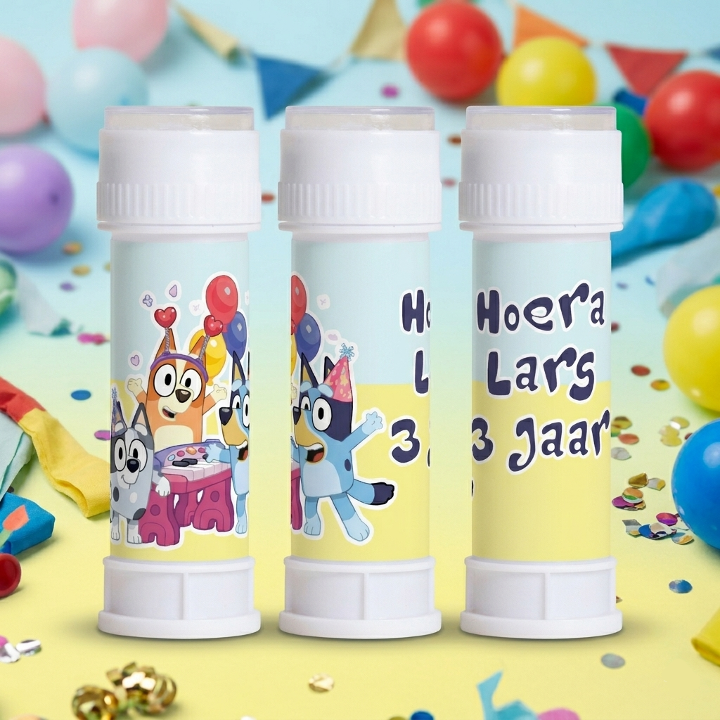bellenblaas wikkel printable Bluey, gepersonaliseerd met naam en leeftijd