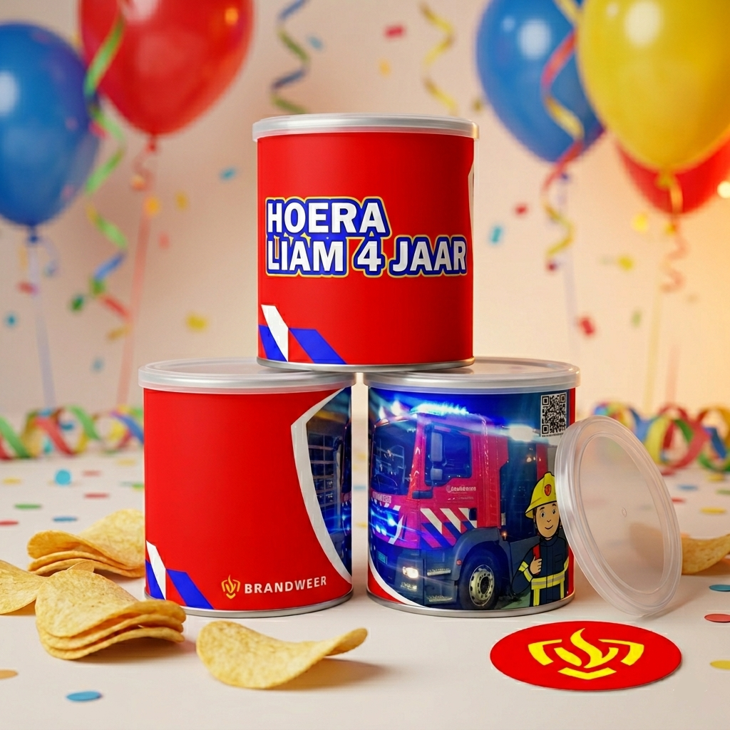 digitale printable traktatie Brandweer Pringles wikkel
