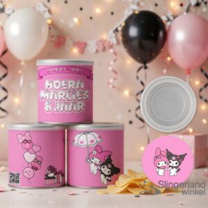 digitale printable traktatie Kawaii My Melodie en Kuromi Pringles wikkel