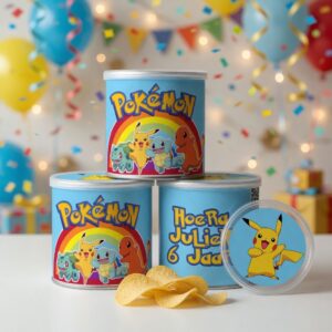 Pringles wikkel printable pikachu, gepersonaliseerd met naam en leeftijd