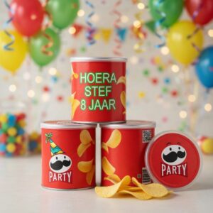 Pringles wikkel printable rood, gepersonaliseerd met naam en leeftijd