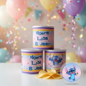 digitale printable traktatie Stitch Party Pringles wikkel