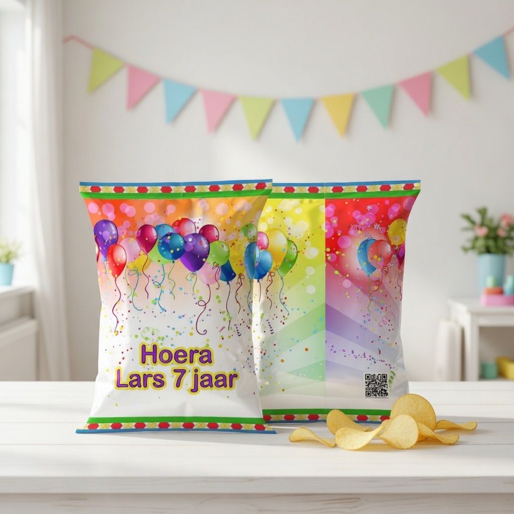 chips zakje printable traktatie ballonnen, gepersonaliseerd met naam en leeftijd