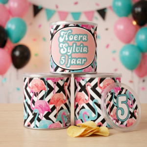 digitale printable traktatie Flamingo B Pringles wikkel