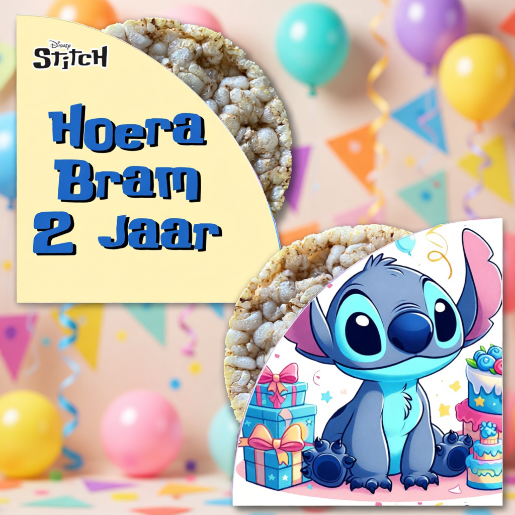rijstwafel wikkel traktatie printable stitch, gepersonaliseerd met naam en leeftijd