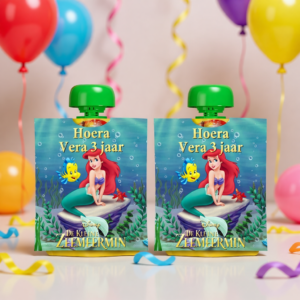 knijpfruit wikkel traktatie printable ariel prinses, gepersonaliseerd met naam en leeftijd