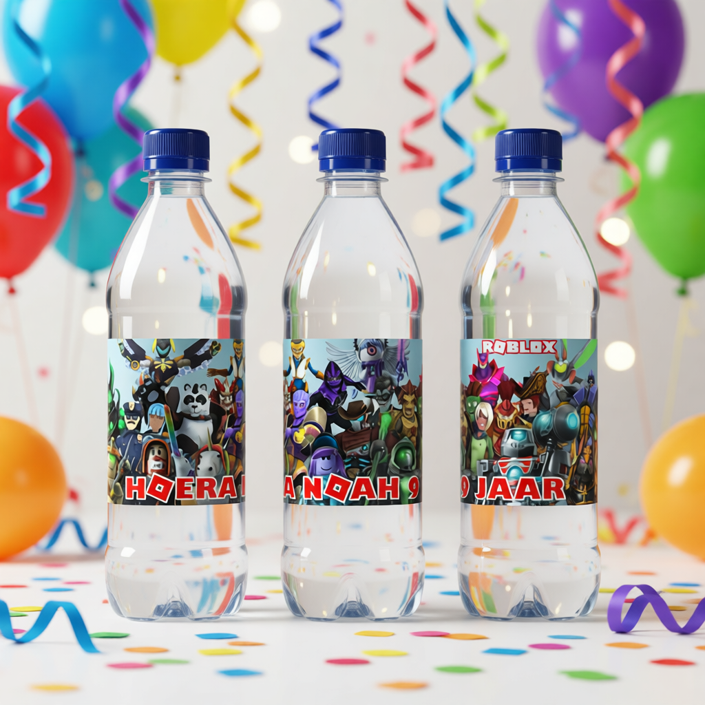 waterfles drinkfles wikkel traktatie printable roblox a, gepersonaliseerd met naam en leeftijd