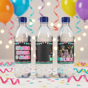 waterfles drinkfles wikkel traktatie printable roblox party, gepersonaliseerd met naam en leeftijd