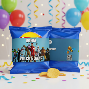 Chips wikkel traktatie printable fortnite, gepersonaliseerd met naam en leeftijd