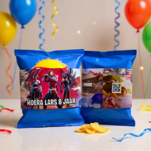 Chips wikkel traktatie printable fortnite, gepersonaliseerd met naam en leeftijd