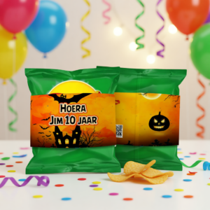 Chips wikkel traktatie printable haloween, gepersonaliseerd met naam en leeftijd