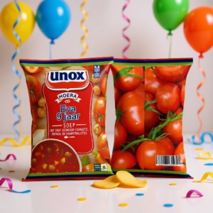 Chips zakje traktatie printable tomatensoep, gepersonaliseerd met naam en leeftijd