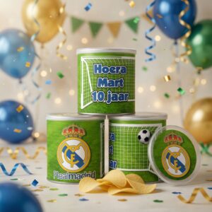 Pringles wikkel printable real madrid b, gepersonaliseerd met naam en leeftijd