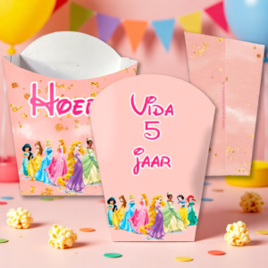 frietbakje traktatie printable disney prinsessen, gepersonaliseerd met naam en leeftijd