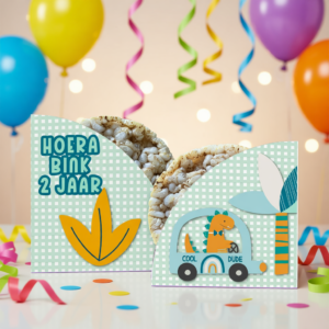 rijstwafel wikkel traktatie printable boho dino, gepersonaliseerd met naam en leeftijd