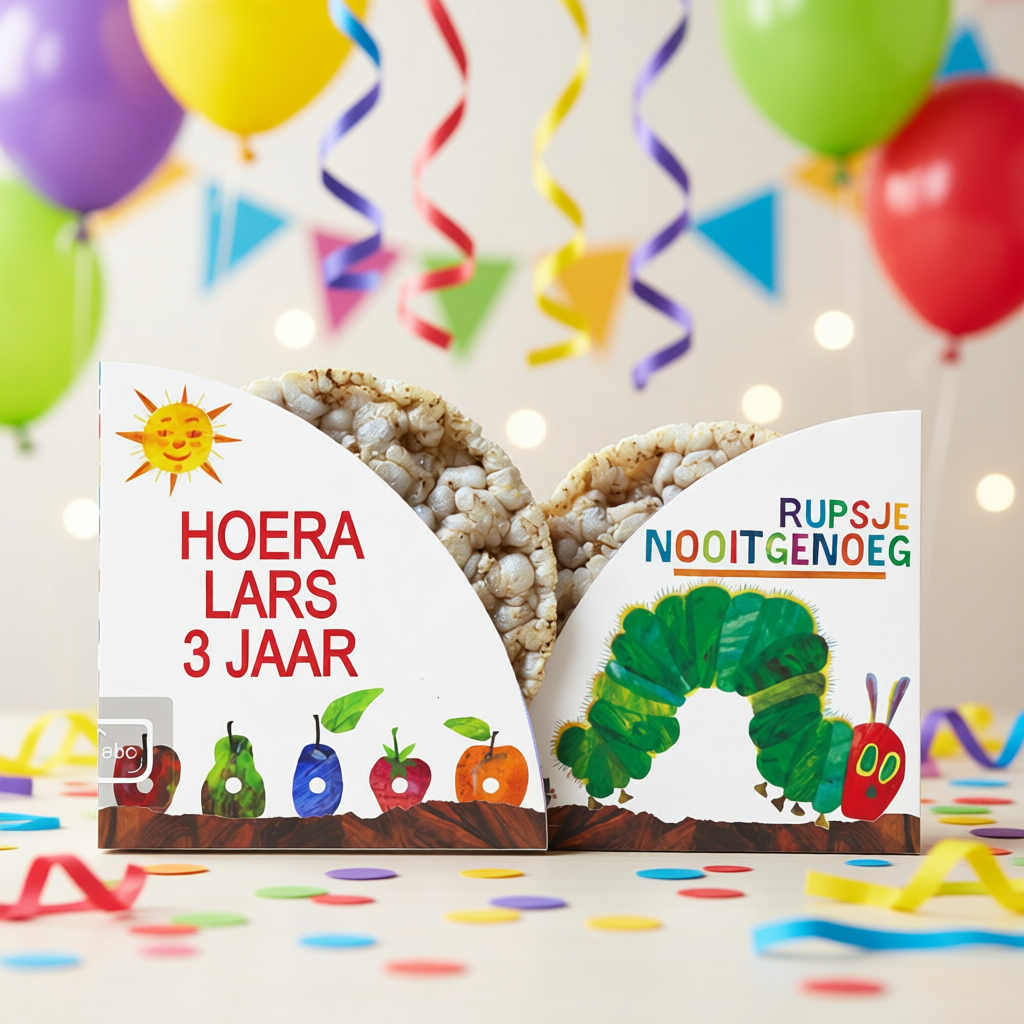rijstwafel wikkel traktatie printable rupsje nooitgenoeg, gepersonaliseerd met naam en leeftijd