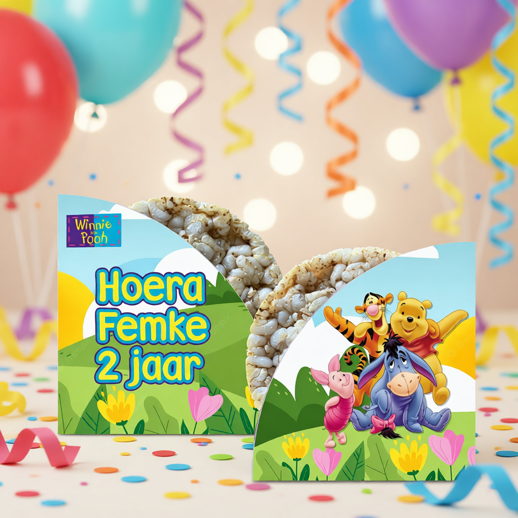 rijstwafel wikkel traktatie printable winnie the pooh, gepersonaliseerd met naam en leeftijd