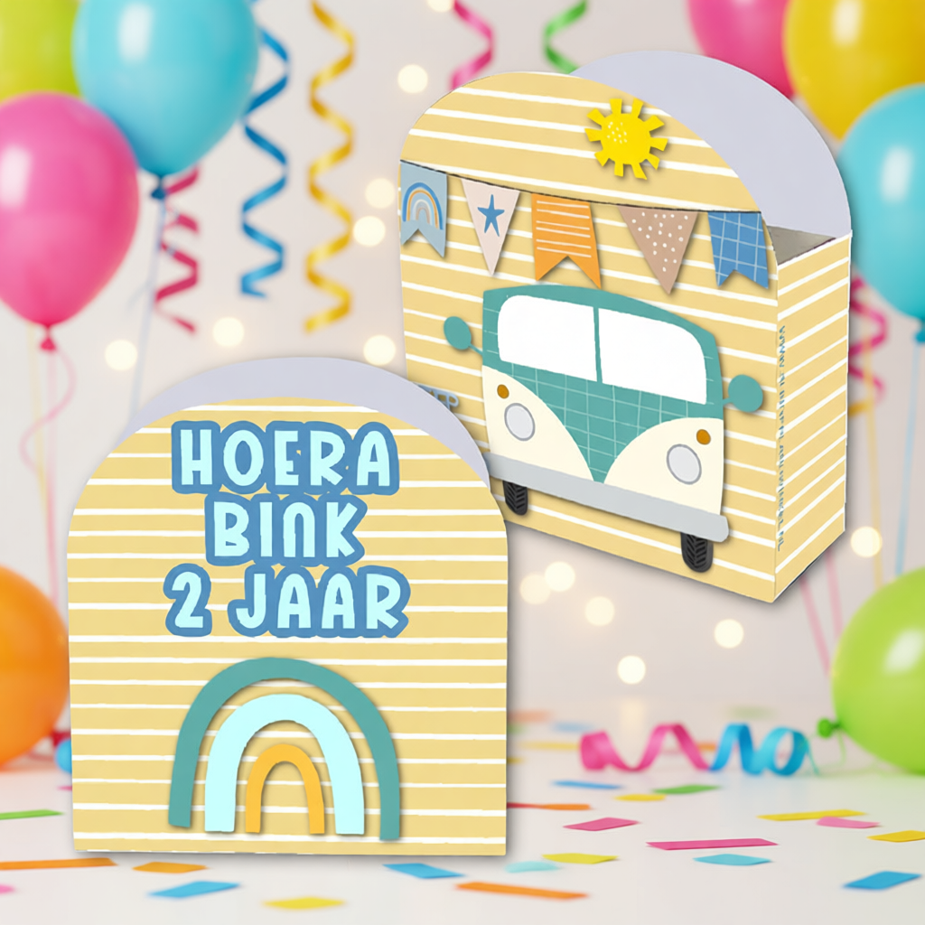 rozijntjes wikkel traktatie printable boho vw busje, gepersonaliseerd met naam en leeftijd