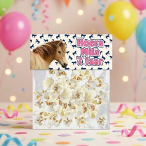 snoepzak label traktatie printable paarden a, gepersonaliseerd met naam en leeftijd