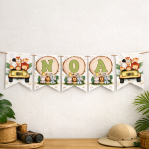 thema naamslinger printable jungle wildone gepersonaliseerd met naam en leeftijd