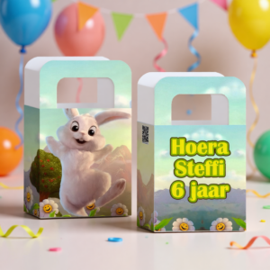 traktatie zakje printable bunnie konijn, gepersonaliseerd met naam en leeftijd