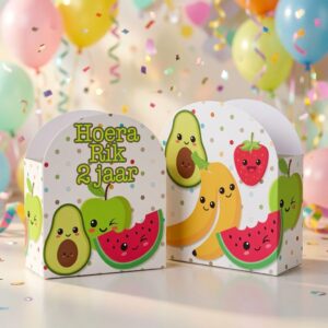 Rozijntjes wikkel traktatie printable Kawaii fruit, gepersonaliseerd met naam