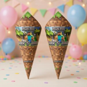 puntzak frietzak traktatie printable minecraft, gepersonaliseerd met naam